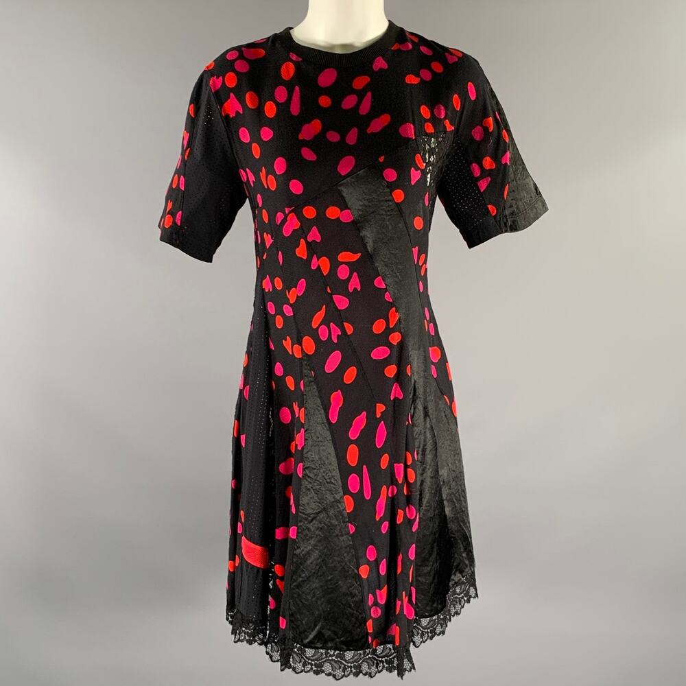 KOCHE' Size XS Black Red Polyester Blend Spotted Midi Knee-Length Dress